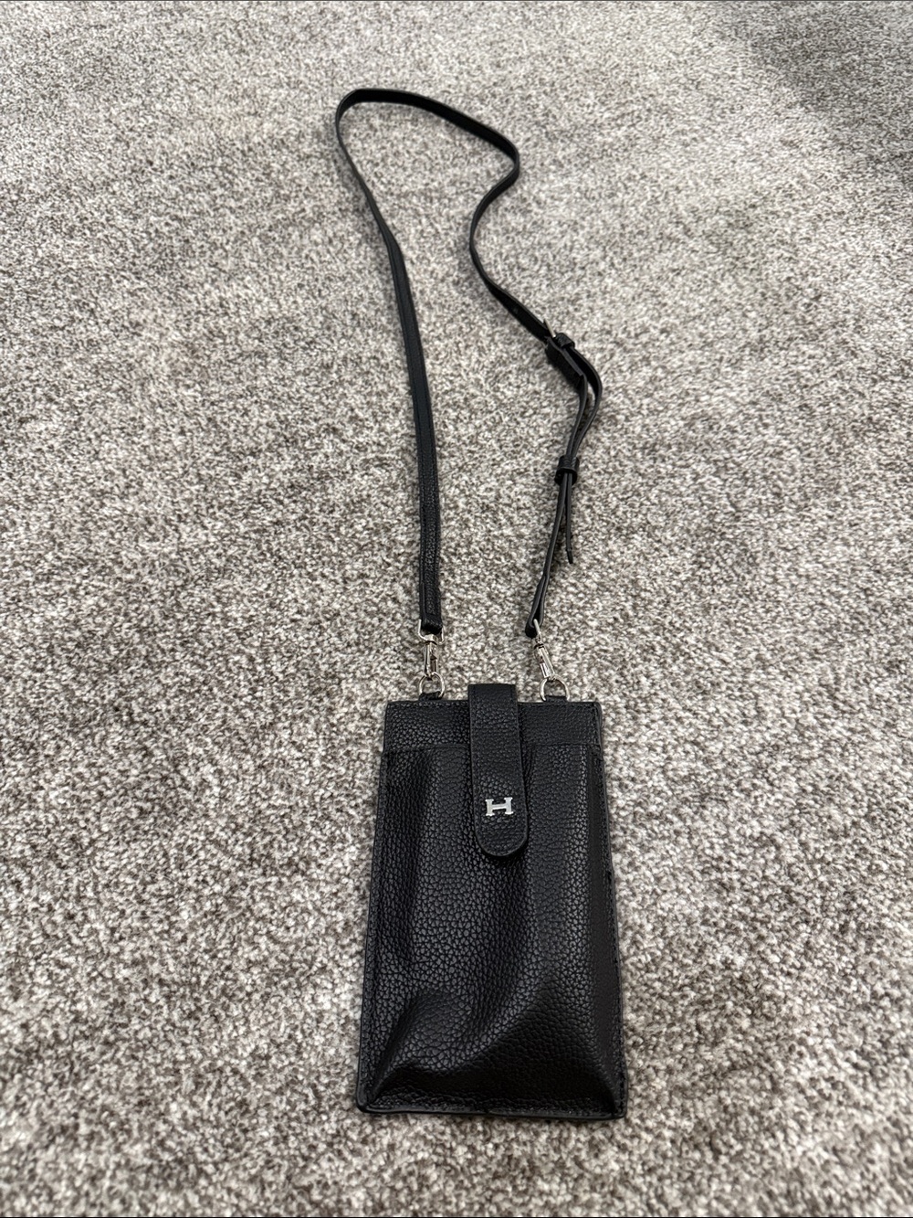 Black Leather Crossbody Phone Pouch